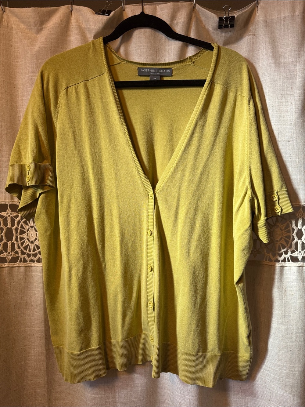 Josephine Chaus Chartreuse Yellow Button-Front V-Neck Top